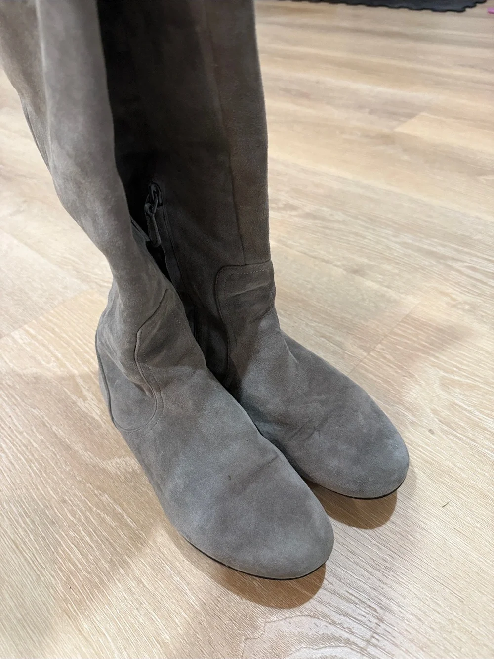 Gray Suede Over-the-Knee Boots